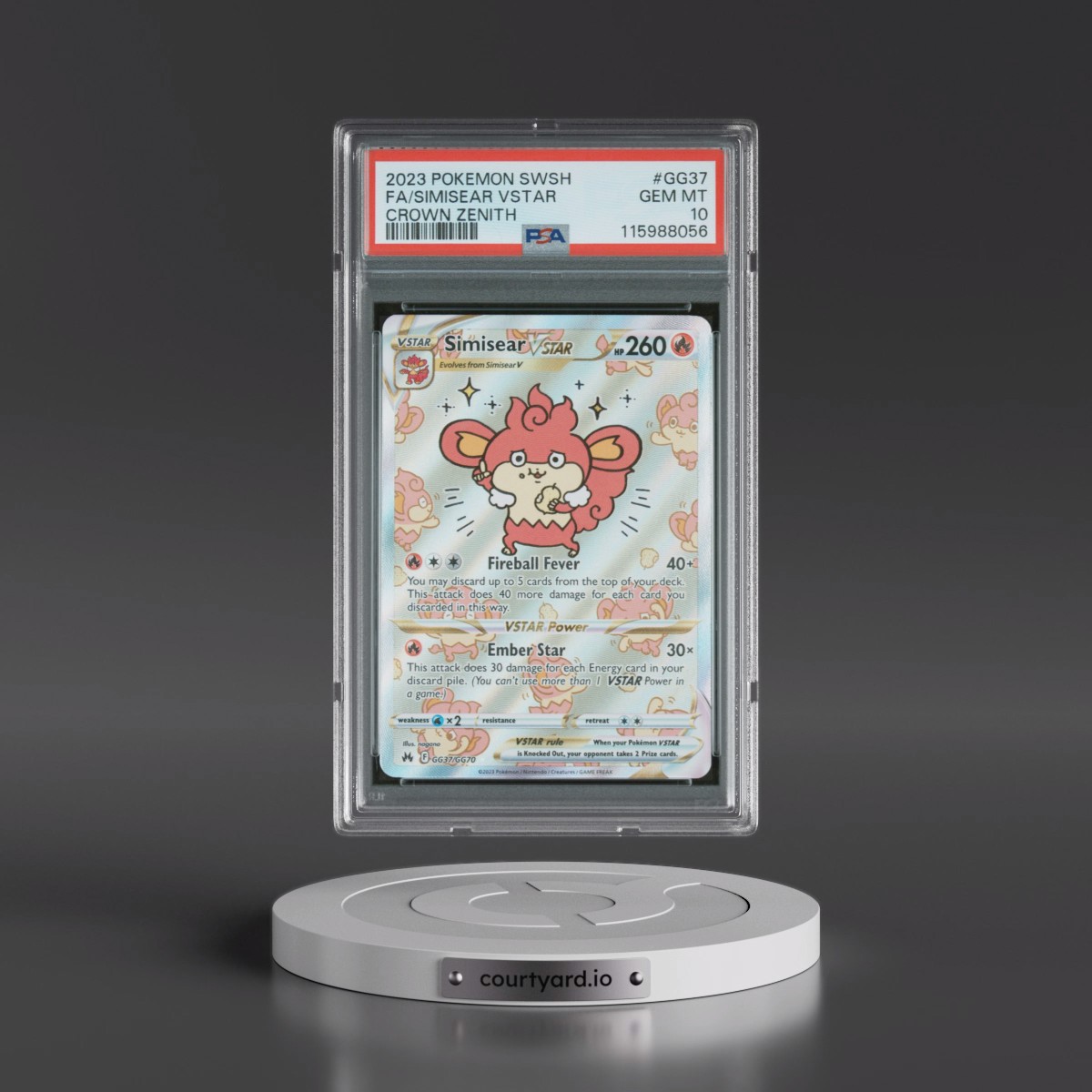 2023 Pokémon Sword and Shield Crown Zenith #GG37 Simisear Vstar - Full Art (PSA 10 GEM MINT)