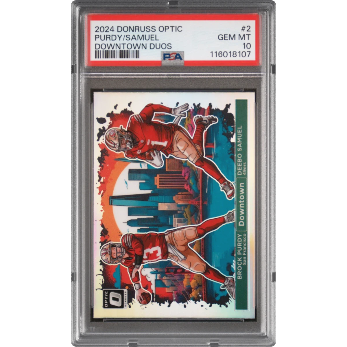 2024 Panini Donruss Optic Downtown Duos #2 Brock Purdy/Deebo Samuel (PSA 10 GEM MINT)
