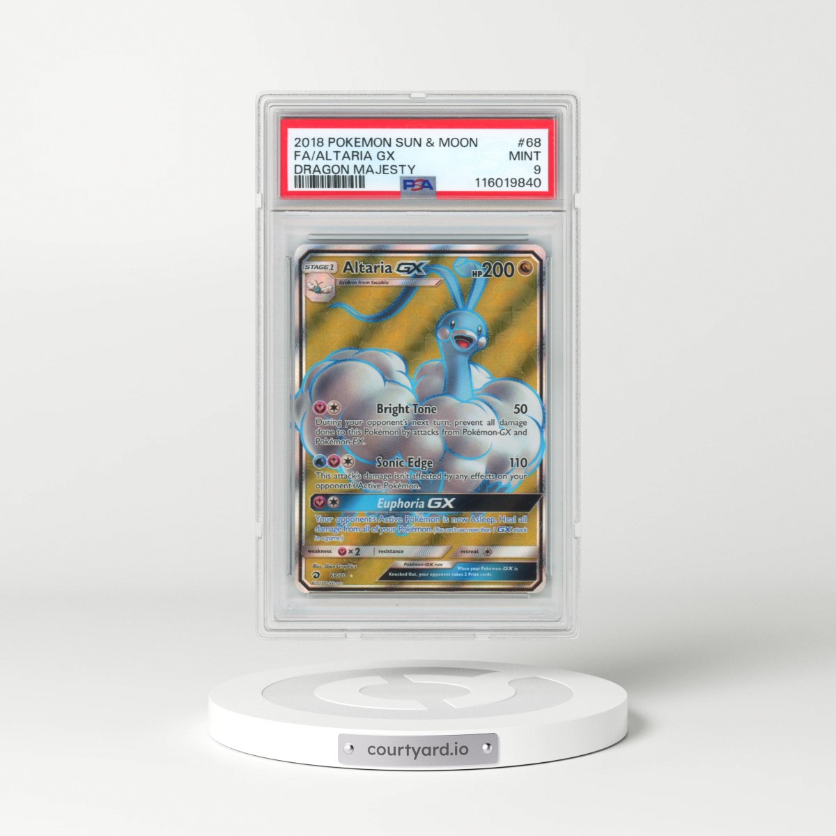 2018 Pokémon Sun & Moon Dragon Majesty #68 Altaria GX - Holo Full Art (PSA 9 MINT)