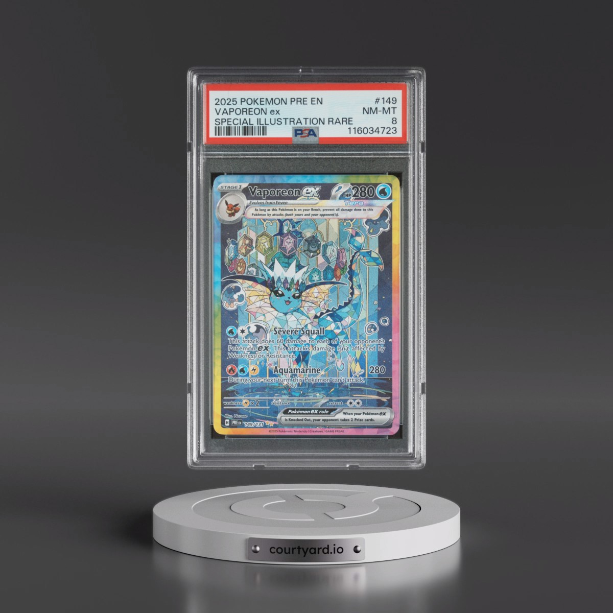 2025 Pokémon Pre EN-Prismatic Evolutions Vaporeon EX - Holo Special Illustration Rare #149 PSA 8