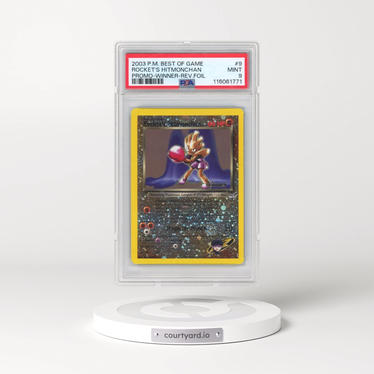 2003 Pokémon Best of Game Promo #9 Rocket's Hitmonchan - Reverse Foil Winner (PSA 9 MINT)