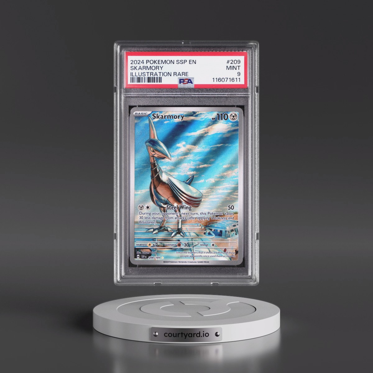 2024 Pokémon Ssp EN-Surging Sparks #209 Skarmory - Illustration Rare (PSA 9 MINT)