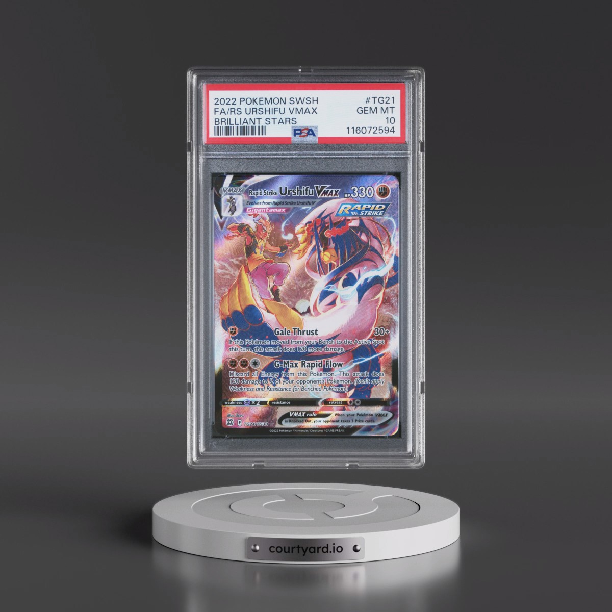 2022 Pokémon Sword & Shield Brilliant Stars #TG21 Rapid Strike Urshifu Vmax - Full Art (PSA 10 GEM MINT)