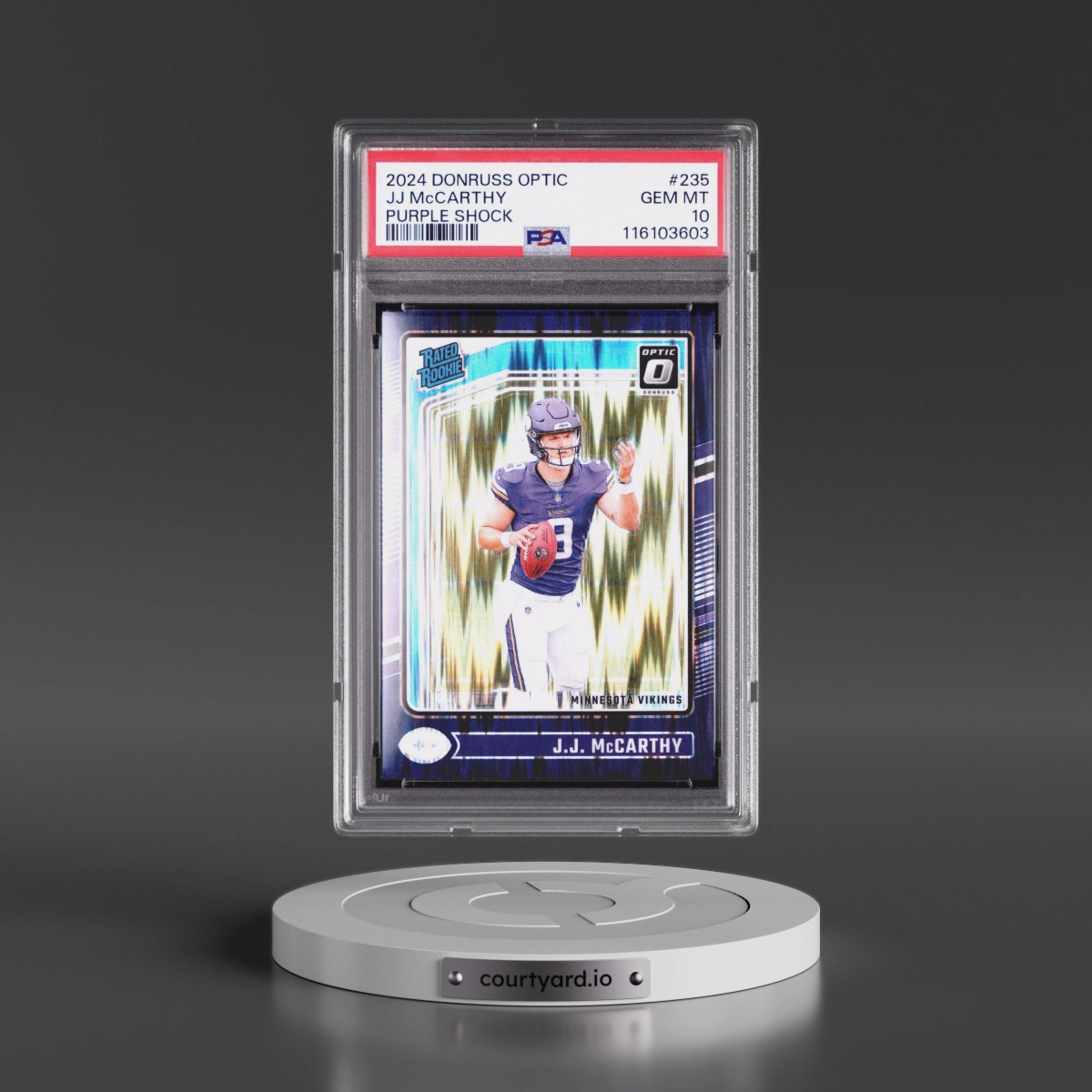 2024 Panini Donruss Optic #235 JJ McCarthy - Purple Shock (PSA 10 GEM MINT)