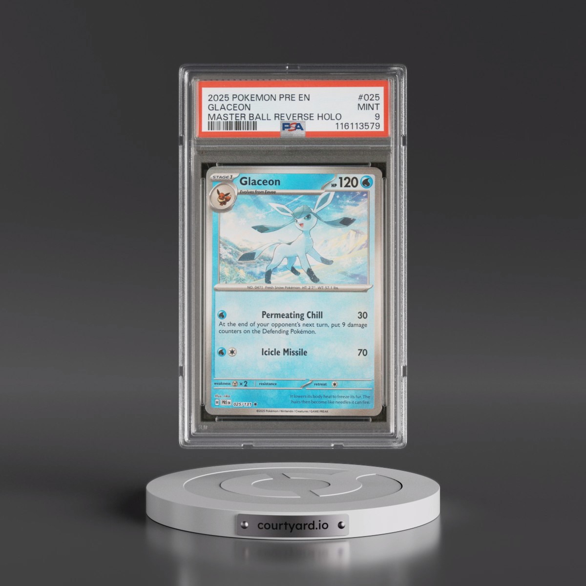2025 Pokémon Pre EN-Prismatic Evolutions #025 Glaceon - Reverse Holo Master Ball (PSA 9 MINT)