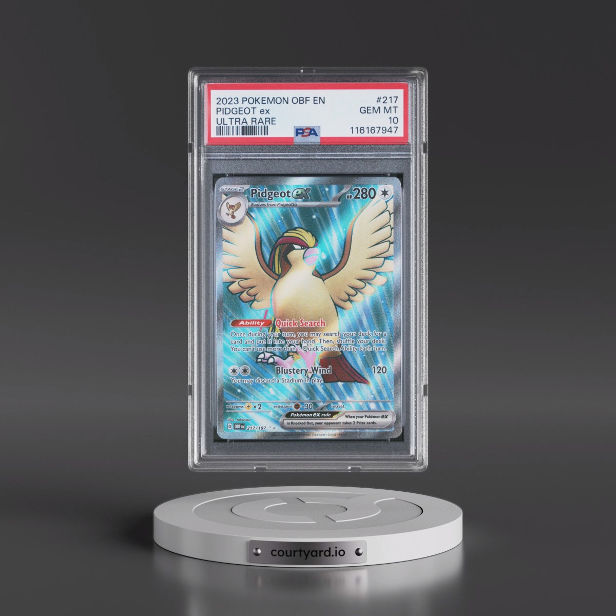 2023 Pokémon Obf EN-Obsidian Flames #217 Pidgeot EX - Holo Ultra Rare (PSA 10 GEM MINT)