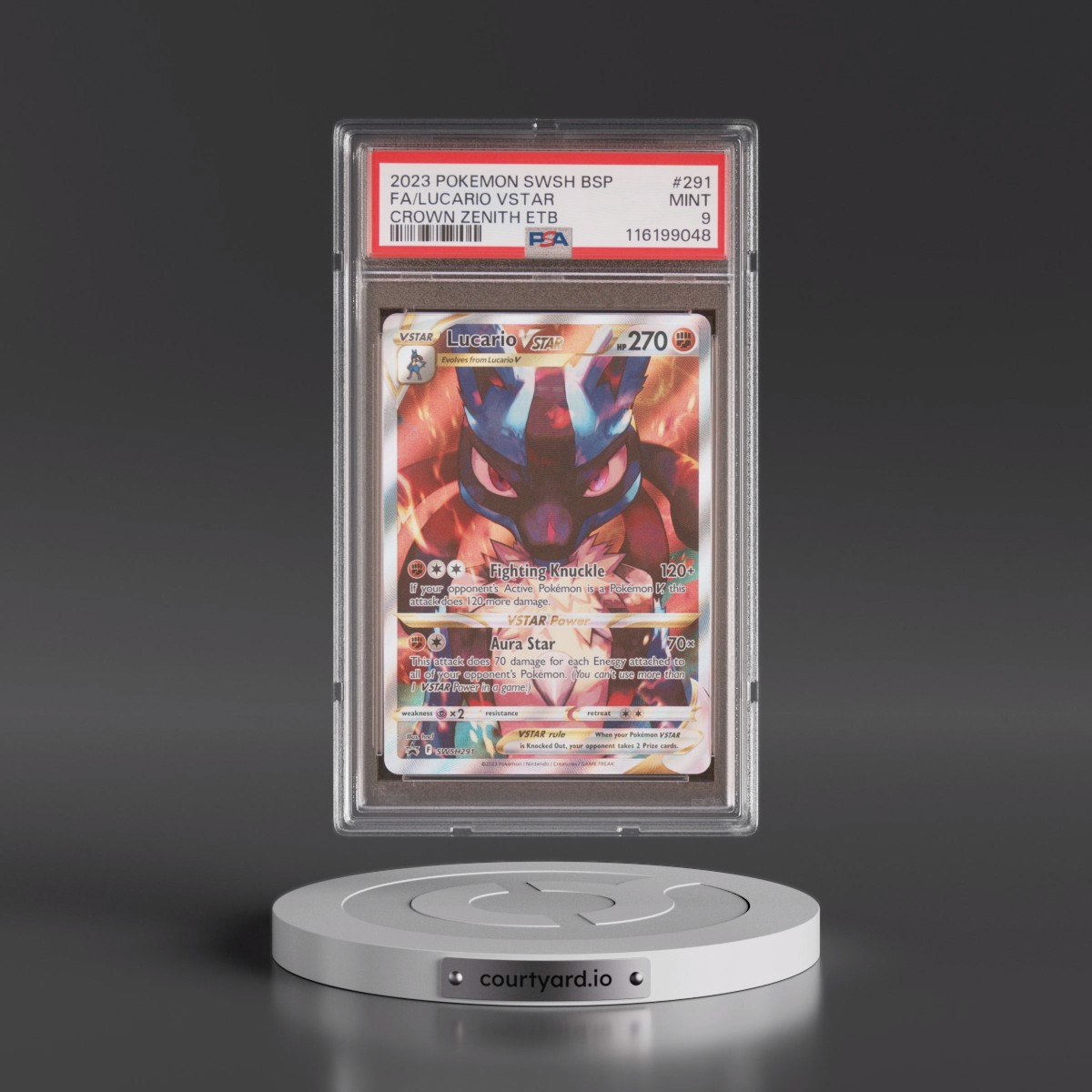2023 Pokémon Swsh Black Star Promo #291 Lucario Vstar - Full Art Crown Zenith Elite Trainer Box (PSA 9 MINT)