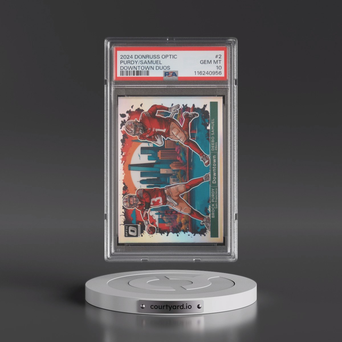 2024 Panini Donruss Optic Downtown Duos #2 Brock Purdy/Deebo Samuel (PSA 10 GEM MINT)