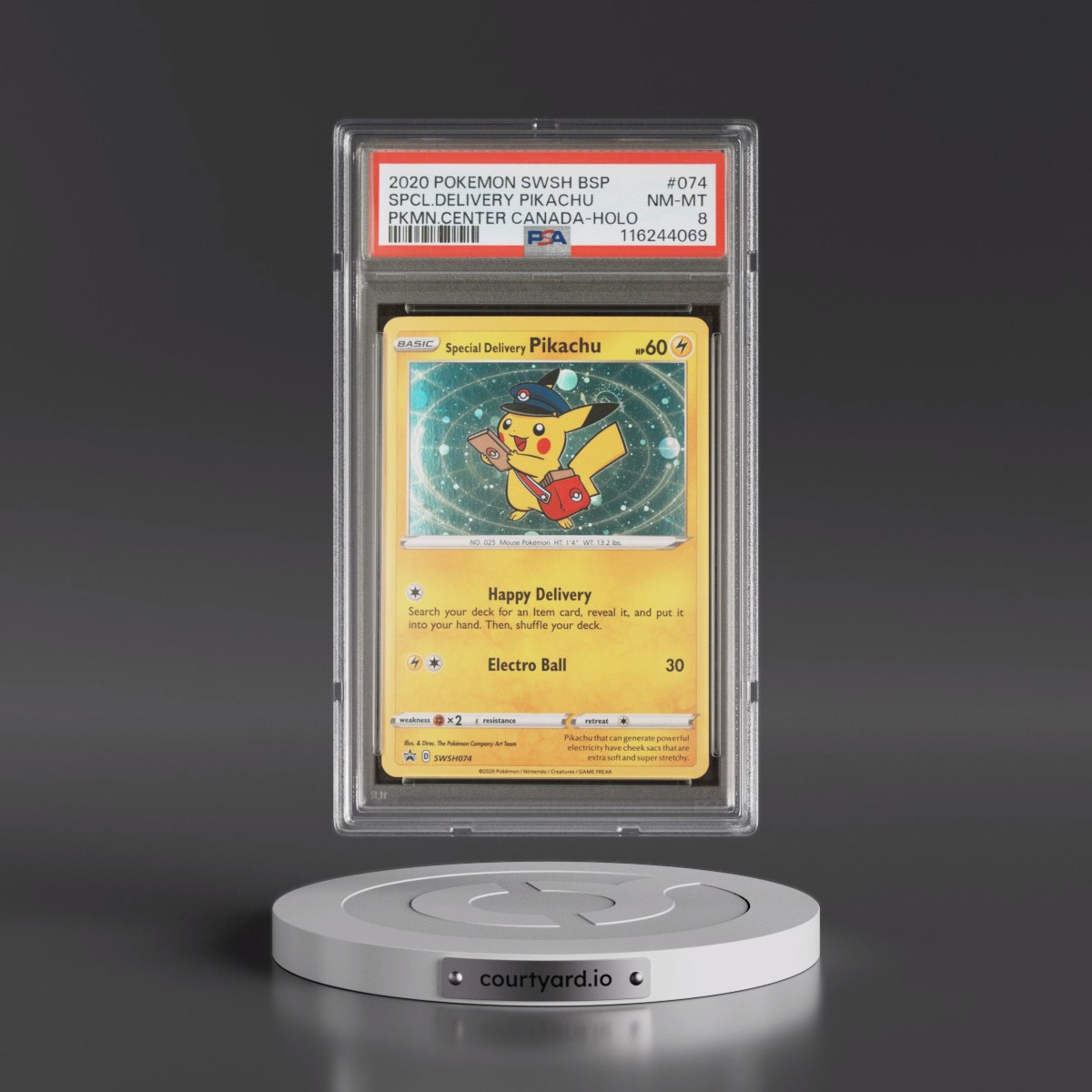 2020 Pokémon Swsh Black Star Promo #074 Special Delivery Pikachu - Holo Pokemon Center Canada (PSA 8 NM-MT)
