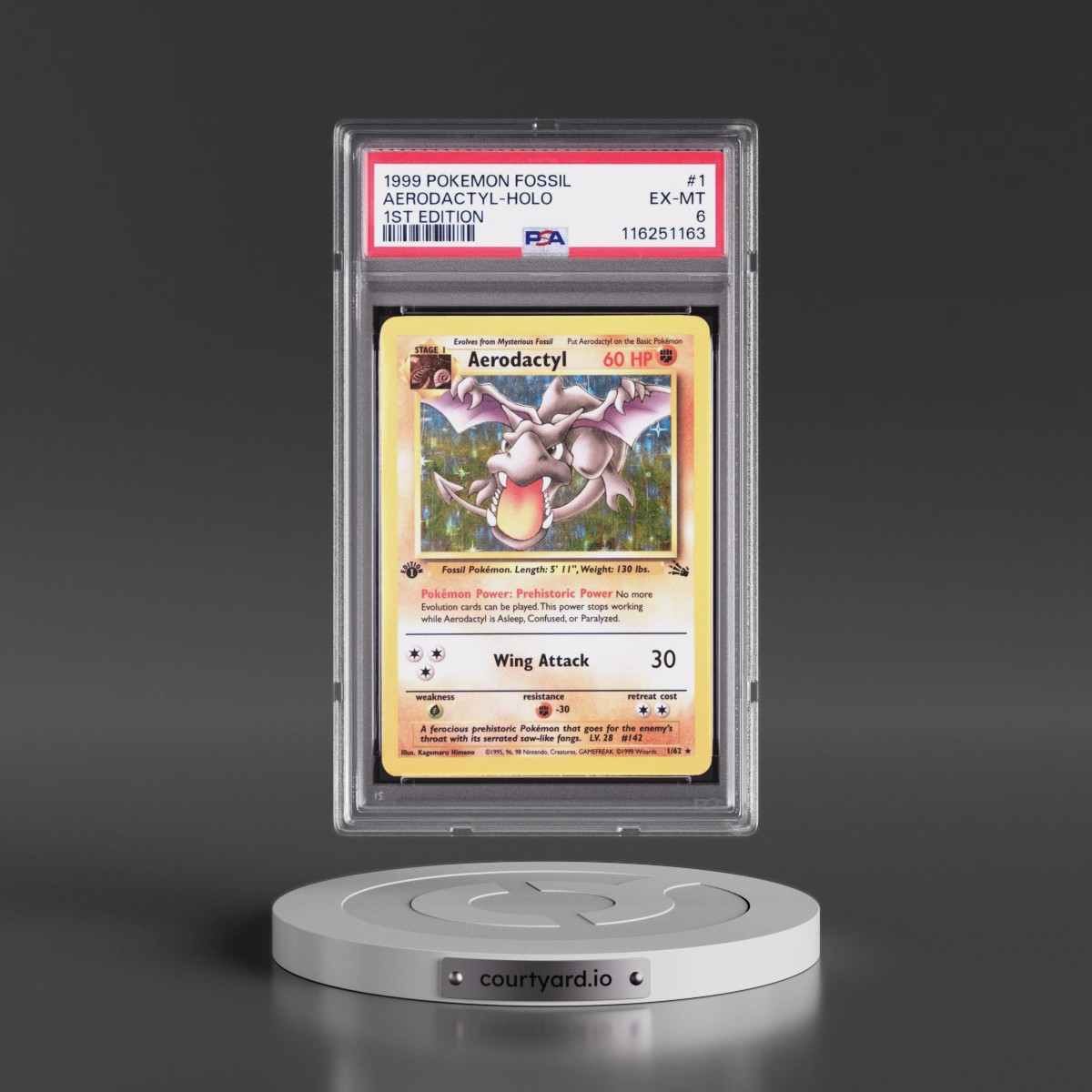 1999 Pokémon Fossil #1 Aerodactyl - 1st Edition Holo (PSA 6 EX-MT)