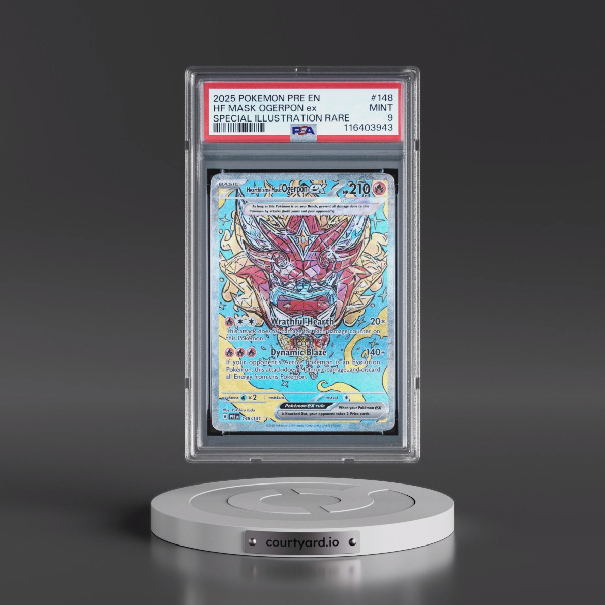 2025 Pokémon Pre EN-Prismatic Evolutions #148 Hearthflame Mask Ogerpon EX - Holo Special Illustration Rare (PSA 9 MINT)
