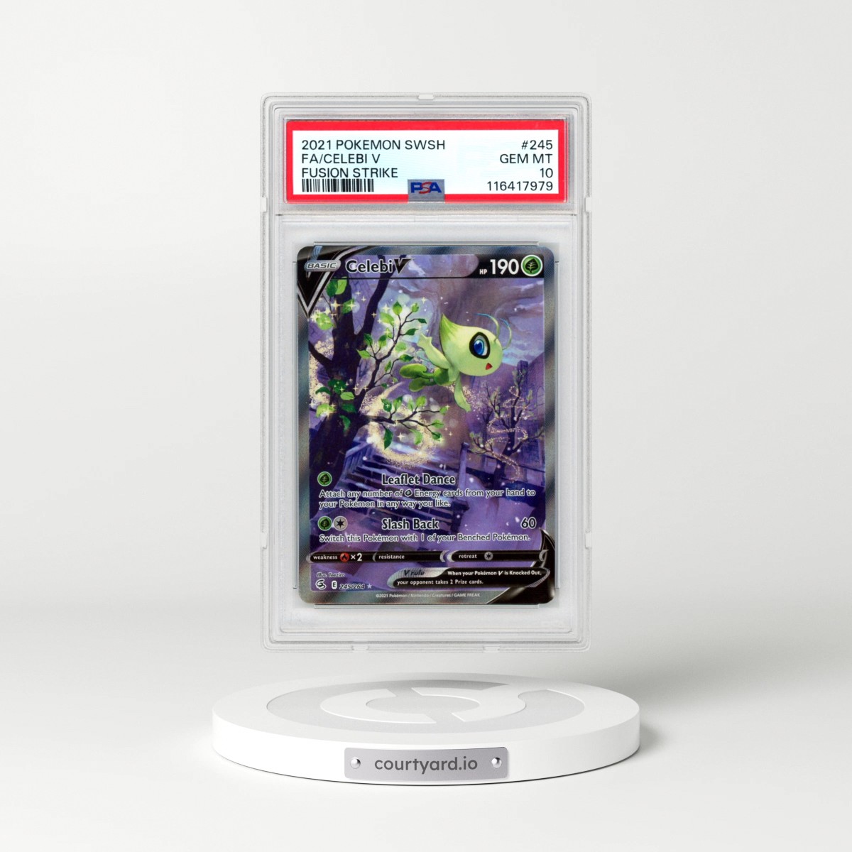 2021 Pokémon Sword & Shield Fusion Strike #245 Celebi V - Holo Full Art (PSA 10 GEM MINT)