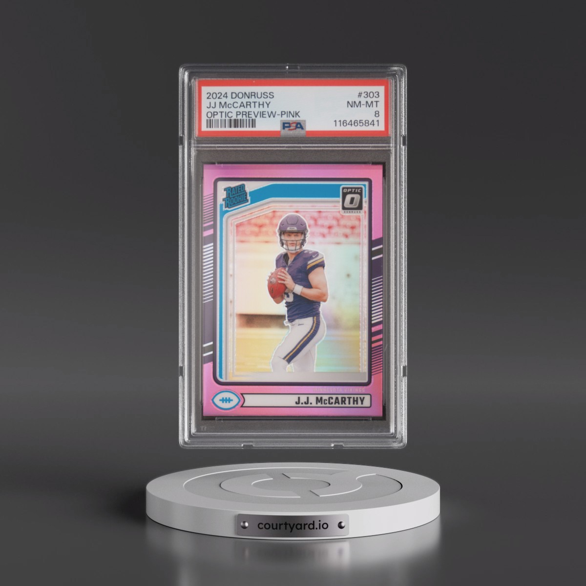 2024 Panini Donruss #303 JJ McCarthy - Optic Preview-Pink (PSA 8 NM-MT)