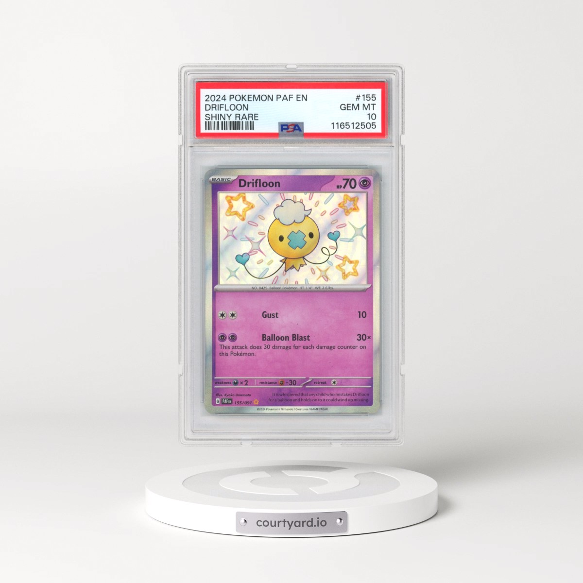 2024 Pokémon Paf EN-Paldean Fates #155 Drifloon - Shiny Rare (PSA 10 GEM MINT)