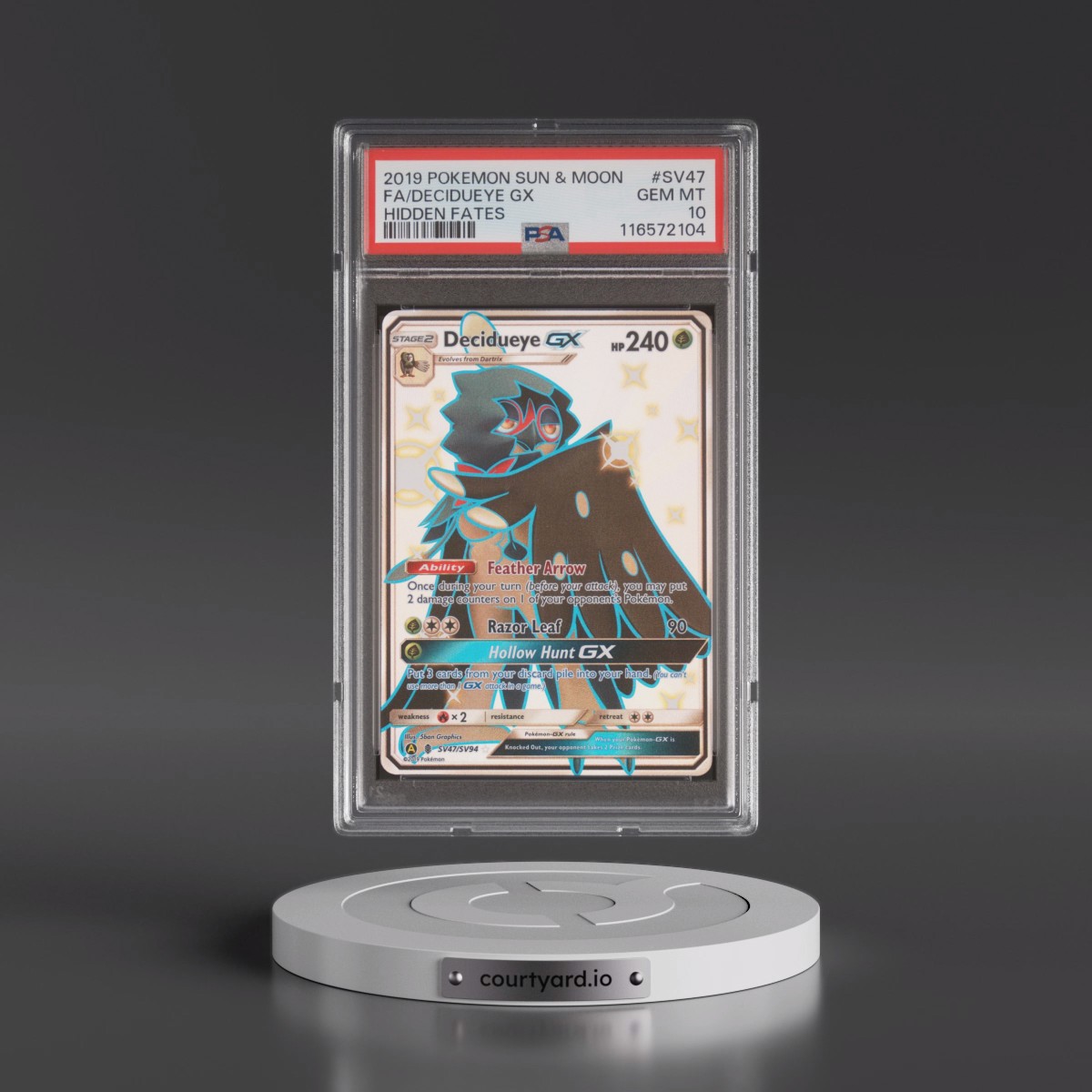 2019 Pokémon Sun & Moon Hidden Fates #SV47 Decidueye GX - Holo Full Art (PSA 10 GEM MINT)
