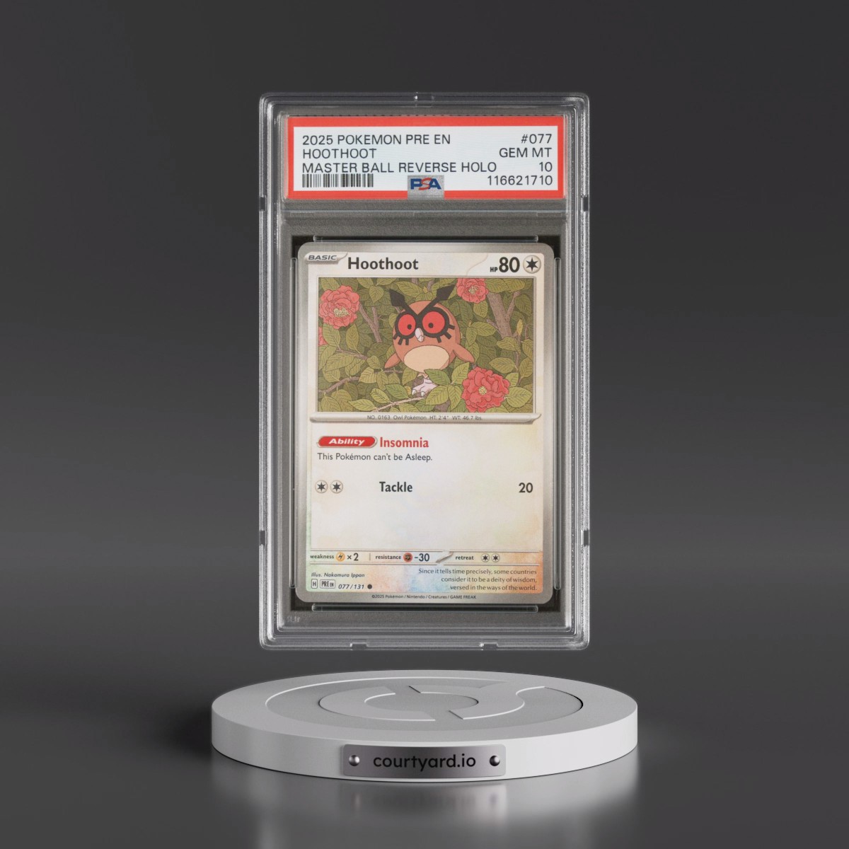 2025 Pokémon Pre EN-Prismatic Evolutions #077 Hoothoot - Reverse Holo Master Ball (PSA 10 GEM MINT)