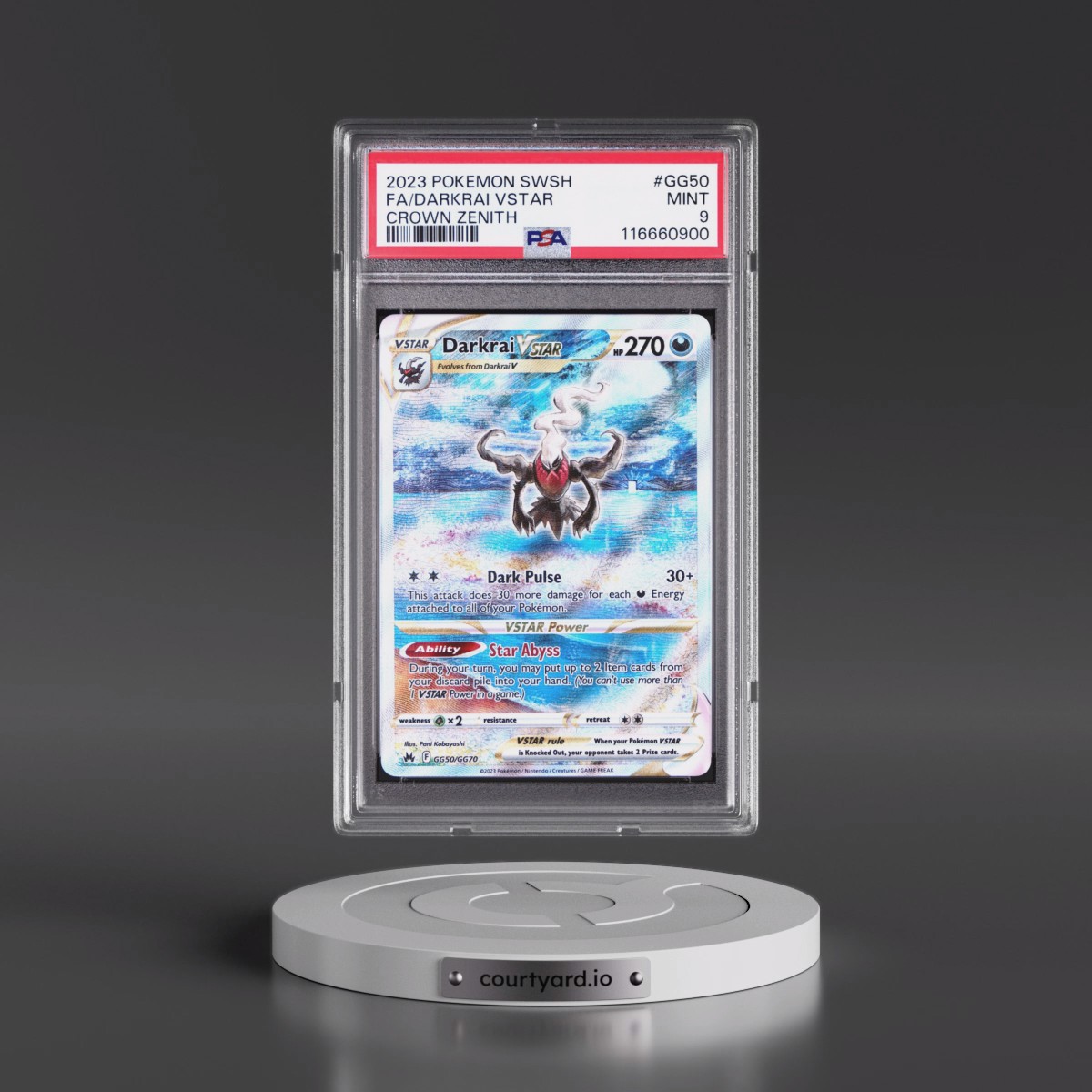 2023 Pokémon Sword and Shield Crown Zenith #GG50 Darkrai Vstar - Full Art (PSA 9 MINT)