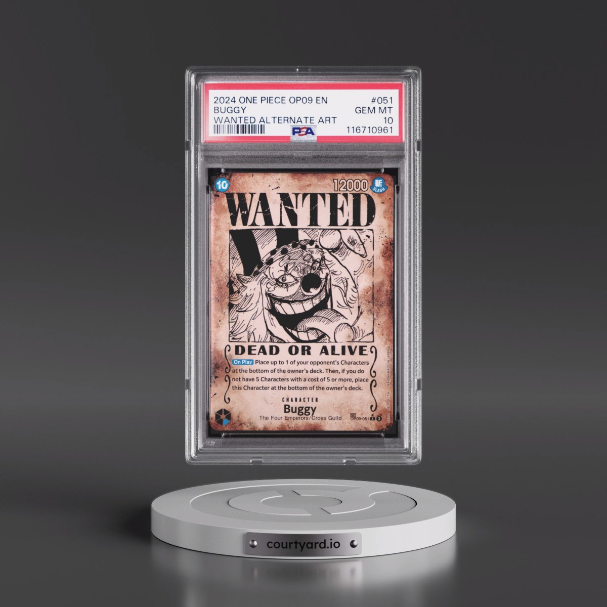 2024 One Piece OP09-Emperors in the New World #051 Buggy - Wanted Alternate Art (PSA 10 GEM MINT)