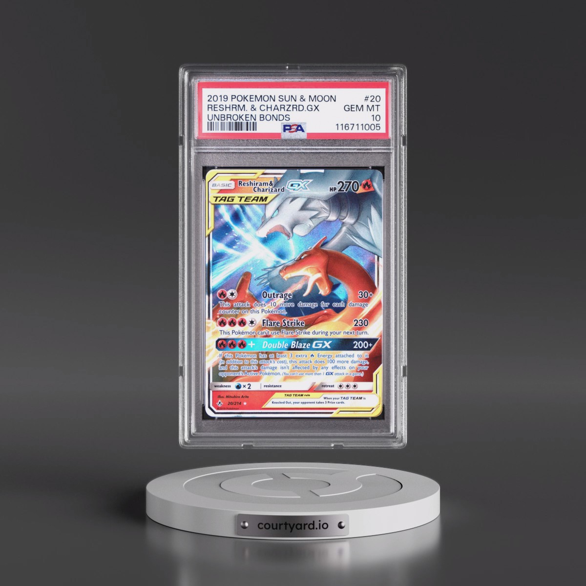 2019 Pokémon Sun & Moon Unbroken Bonds #20 Reshiram & Charizard GX - Holo (PSA 10 GEM MINT)
