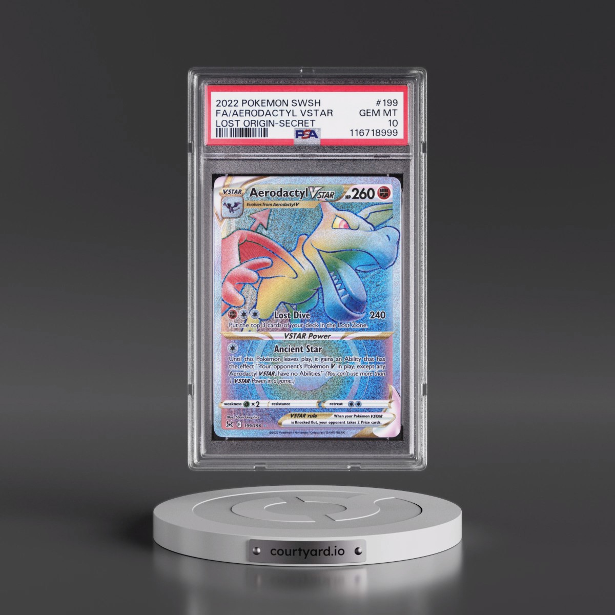 2022 Pokémon Sword & Shield Lost Origin #199 Aerodactyl Vstar - Full Art Secret (PSA 10 GEM MINT)
