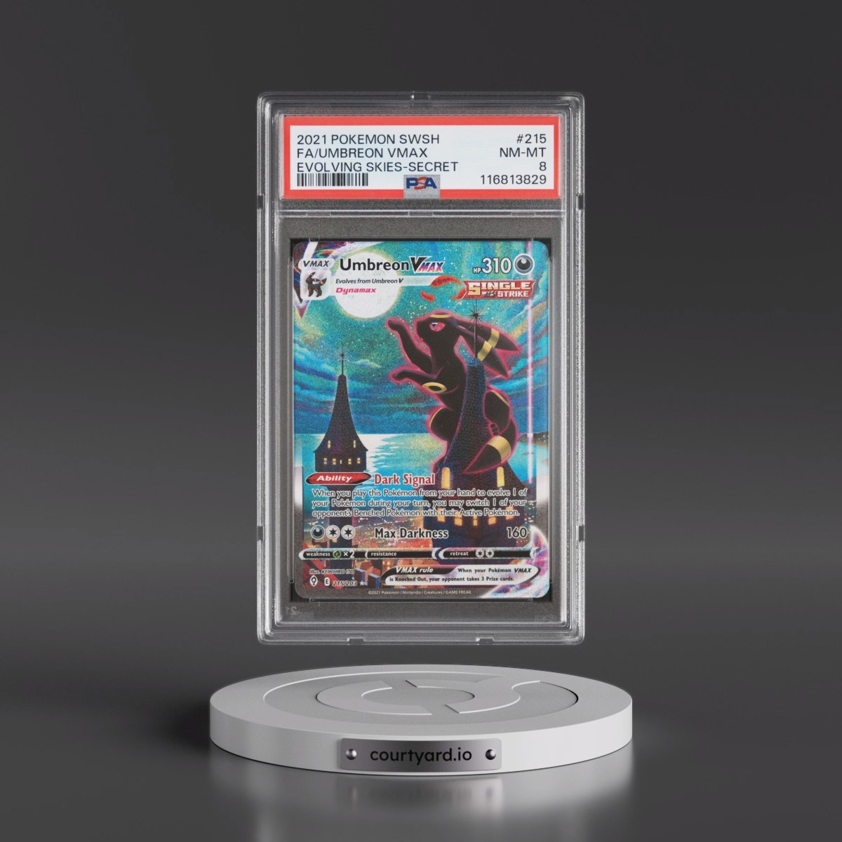 2021 Pokémon Sword & Shield Evolving Skies #215 Umbreon Vmax - Full Art Secret (PSA 8 NM-MT)