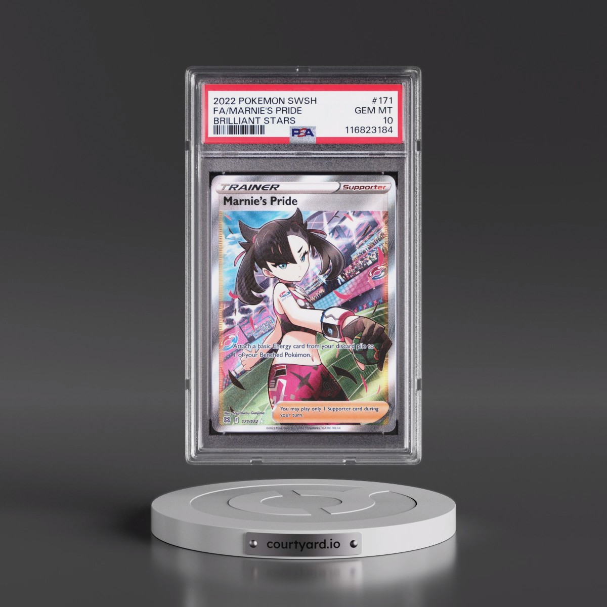 2022 Pokémon Sword & Shield Brilliant Stars #171 Marnie's Pride - Full Art (PSA 10 GEM MINT)