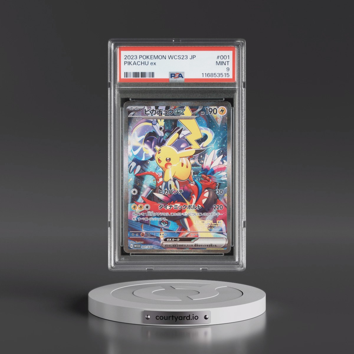 2023 Pokémon WCS23-World Championships Yokohama Deck: Pikachu #001 Pikachu EX - Holo (PSA 9 MINT)