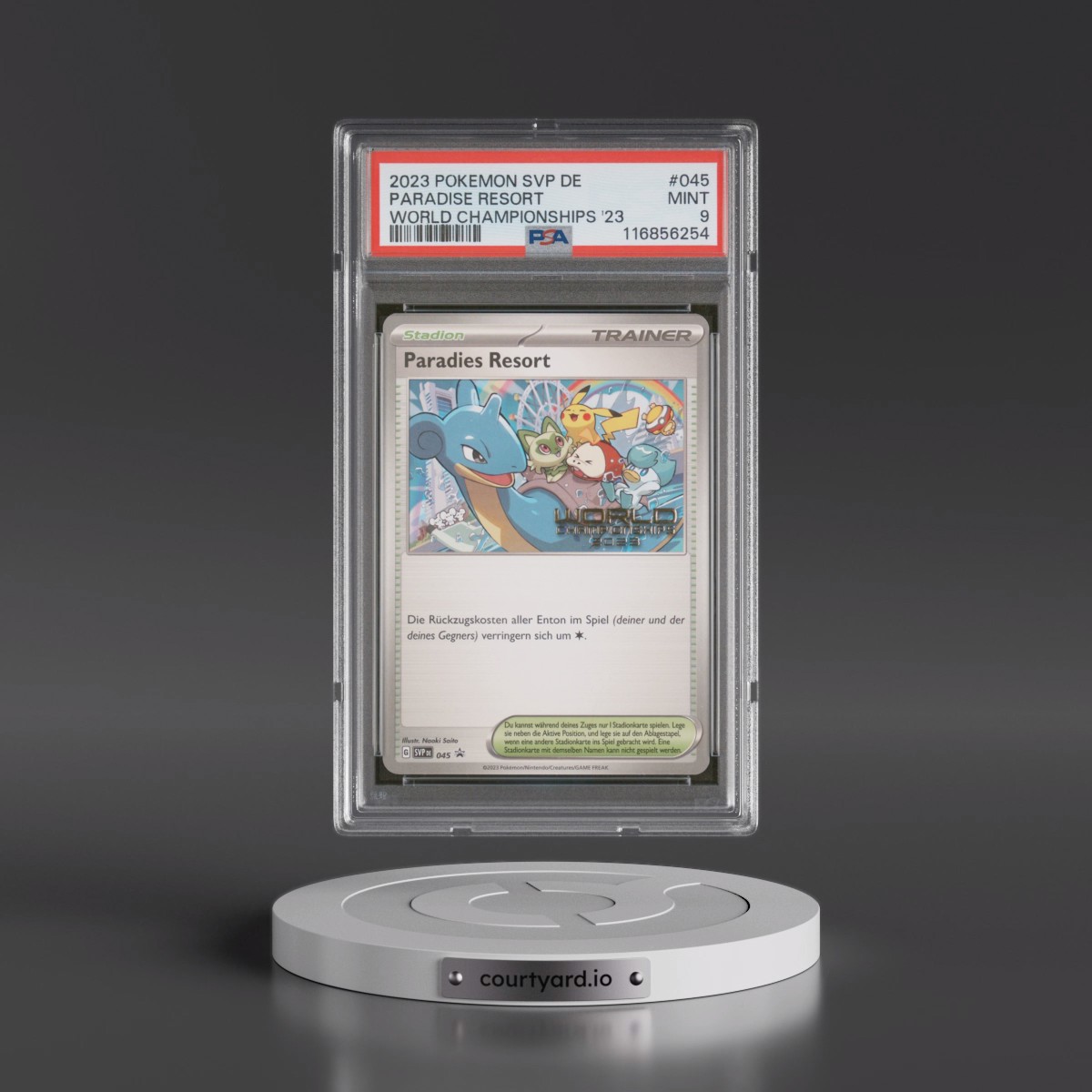 2023 Pokémon Svp de-SV Black Star Promo #045 Paradise Resort - World Championships 2023 (PSA 9 MINT)