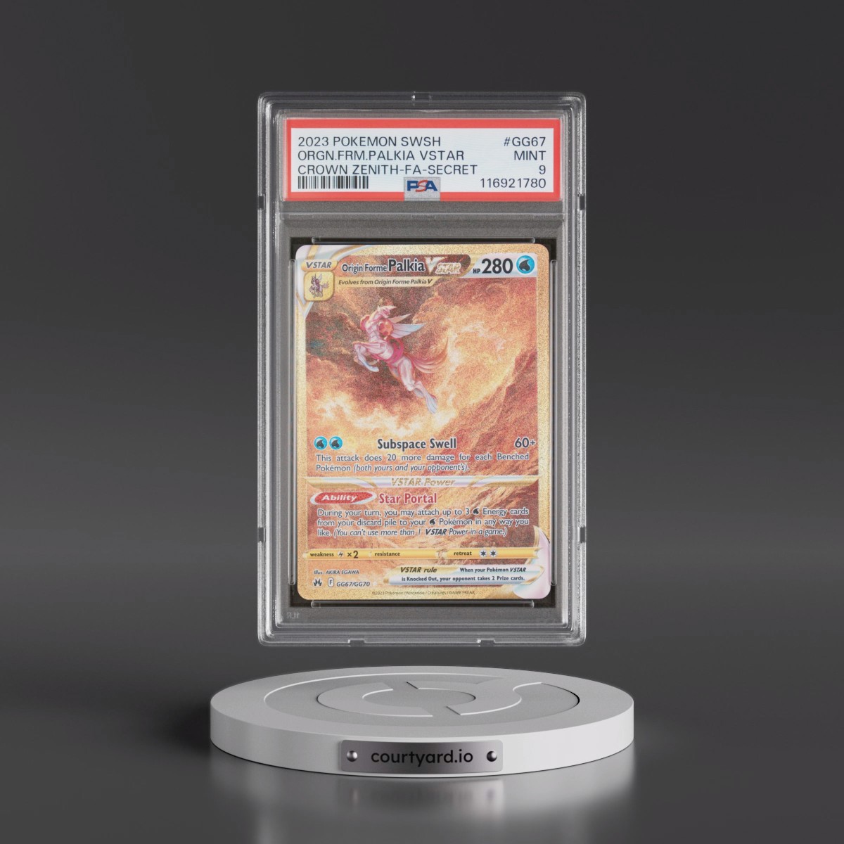2023 Pokémon Sword and Shield Crown Zenith #GG67 Origin Forme Palkia Vstar - Full Art Secret (PSA 9 MINT)