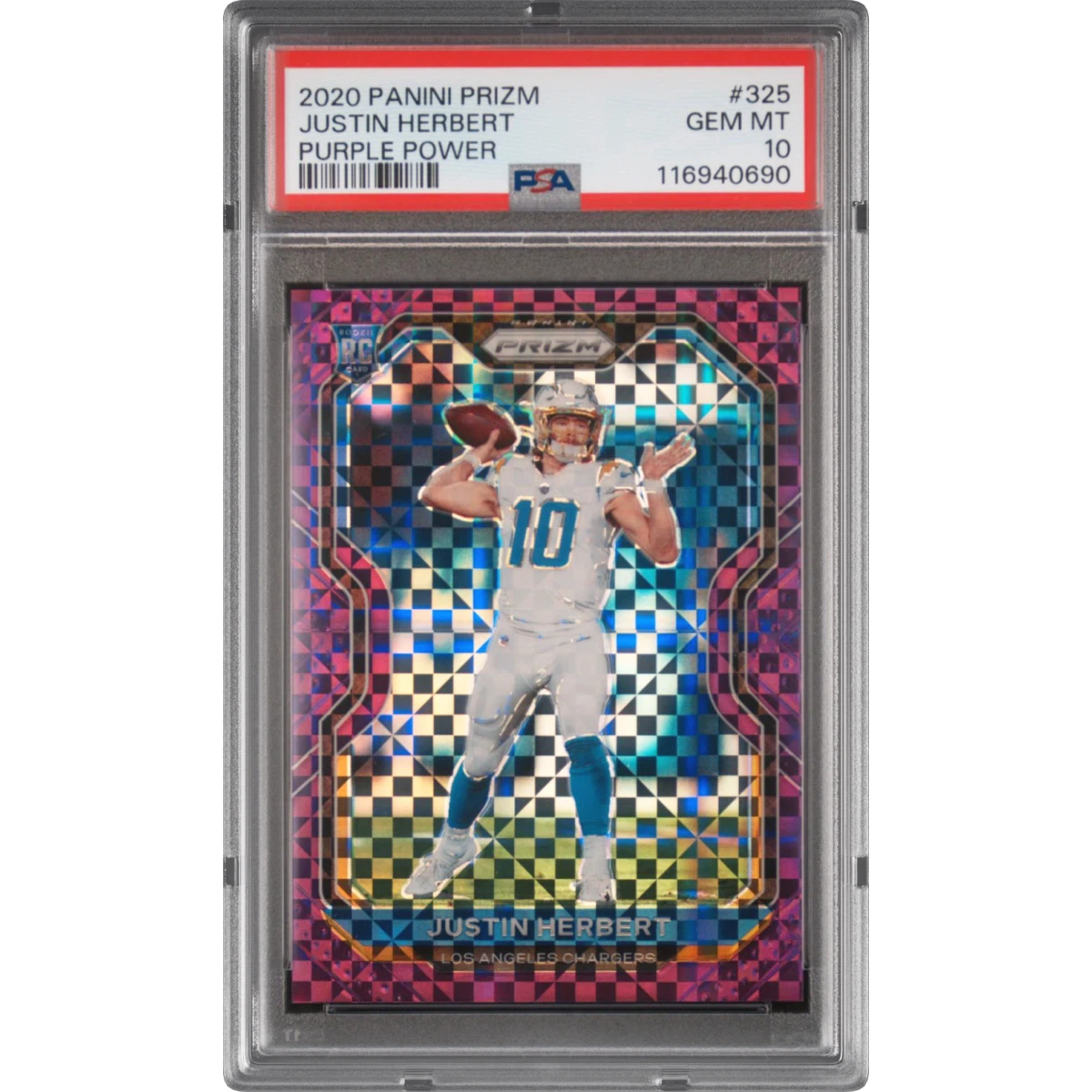 2020 Panini Prizm #325 Justin Herbert - Purple Power (PSA 10 GEM MINT)