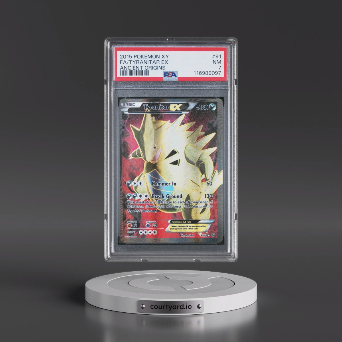2015 Pokémon XY Ancient Origins #91 Tyranitar EX - Holo Full Art (PSA 7 NM)