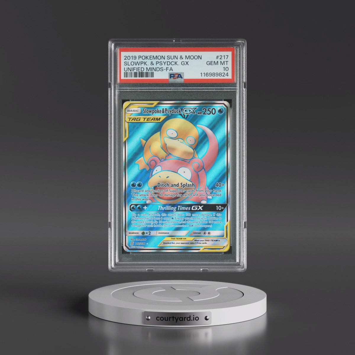 2019 Pokémon Sun & Moon Unified Minds #217 Slowpoke & Psyduck GX - Holo Full Art (PSA 10 GEM MINT)