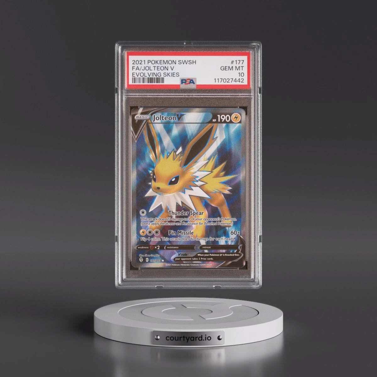 2021 Pokémon Sword & Shield Evolving Skies #177 Jolteon V - Holo Full Art (PSA 10 GEM MINT)