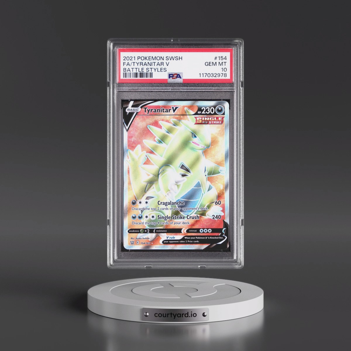 2021 Pokémon Sword & Shield Battle Styles #154 Tyranitar V - Holo Full Art (PSA 10 GEM MINT)