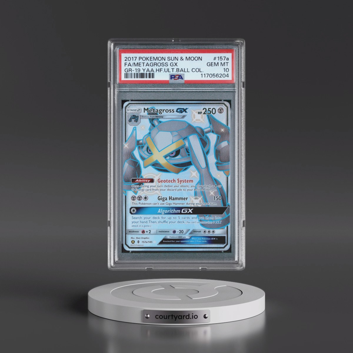 2017 Pokémon Sun & Moon Guardians Rising #157a Metagross GX - Holo Full Art 2019 Yellow A Alternate Art Hidden Fates Ultra Ball Collection (PSA 10 GEM MINT)