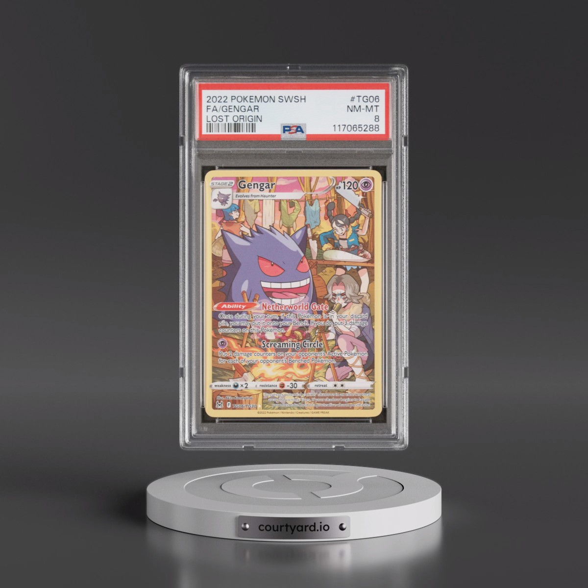 2022 Pokémon Sword & Shield Lost Origin #TG06 Gengar - Full Art (PSA 8 NM-MT)