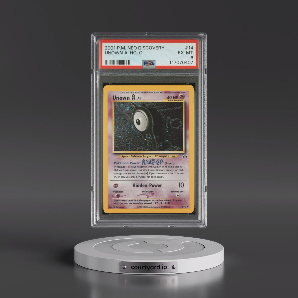 2001 Pokémon Neo Discovery #14 Unown A - Holo (PSA 6 EX-MT)