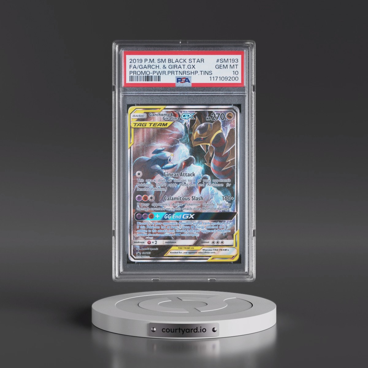 2019 Pokémon SM Black Star Promo Garchomp & Giratina GX - Holo Full Art Power Partnership Tins #SM193 PSA 10