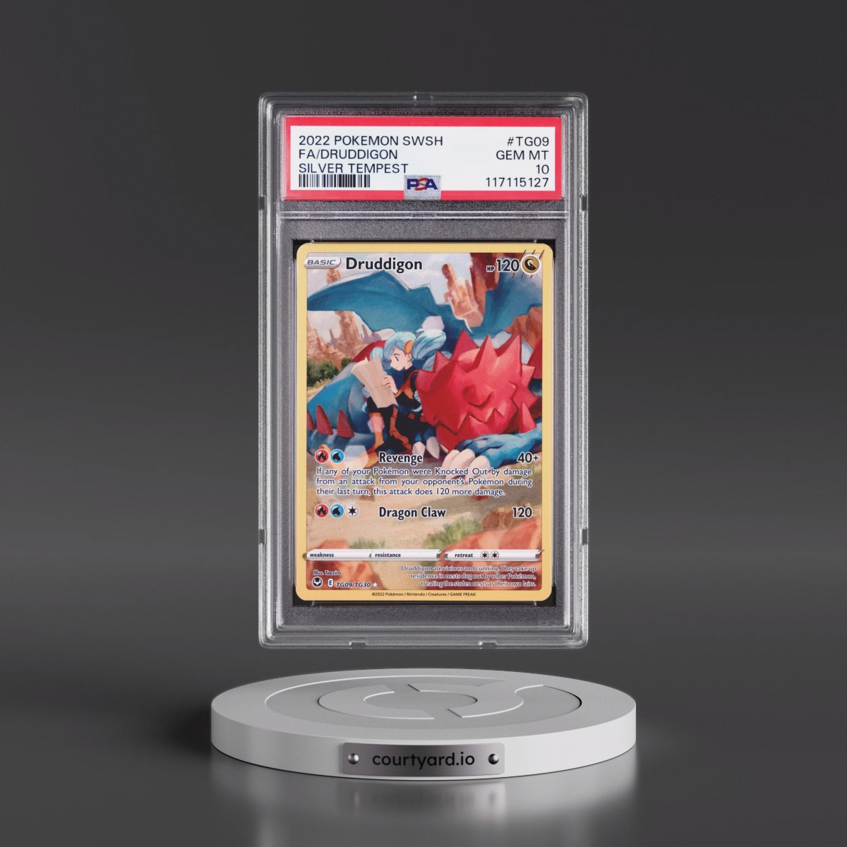 2022 Pokémon Sword & Shield Silver Tempest #TG09 Druddigon - Full Art (PSA 10 GEM MINT)
