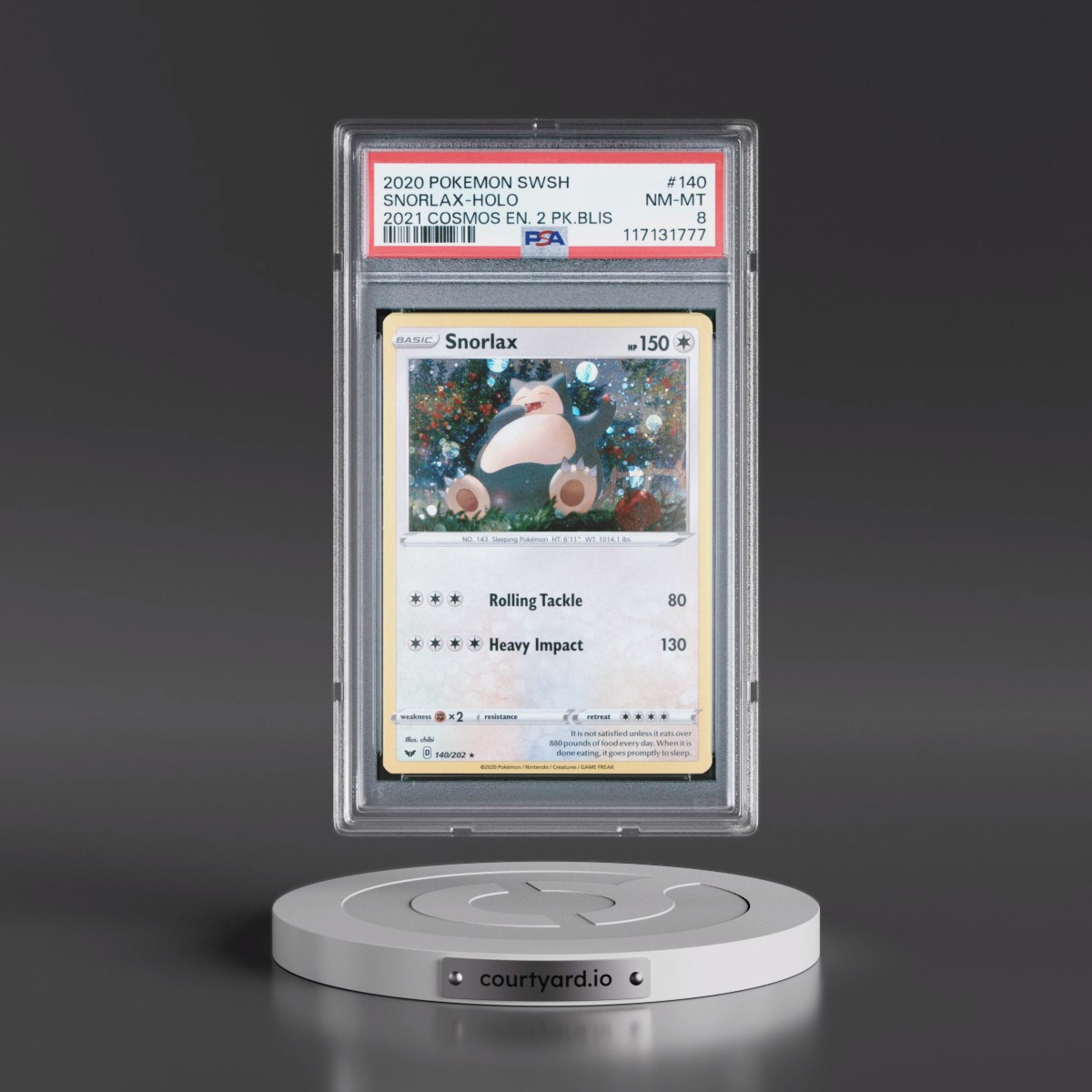 2020 Pokémon Sword & Shield #140 Snorlax - Holo 2021 Cosmos Enhanced 2 Pack Blister (PSA 8 NM-MT)