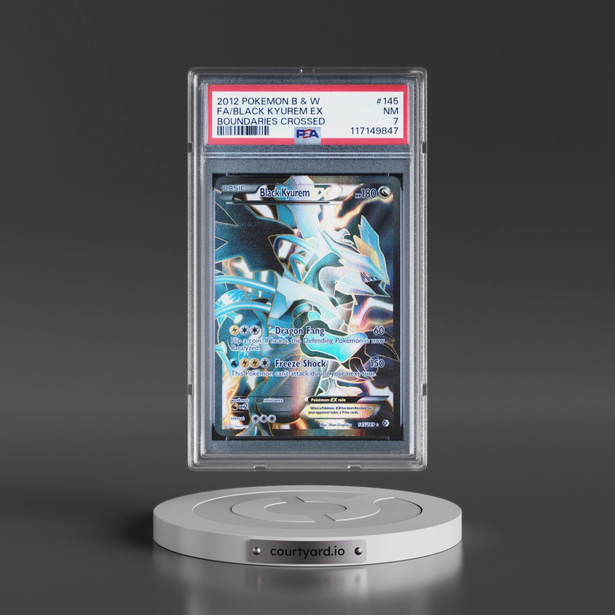 2012 Pokémon Black & White Boundaries Crossed #145 Black Kyurem EX - Holo Full Art (PSA 7 NM)