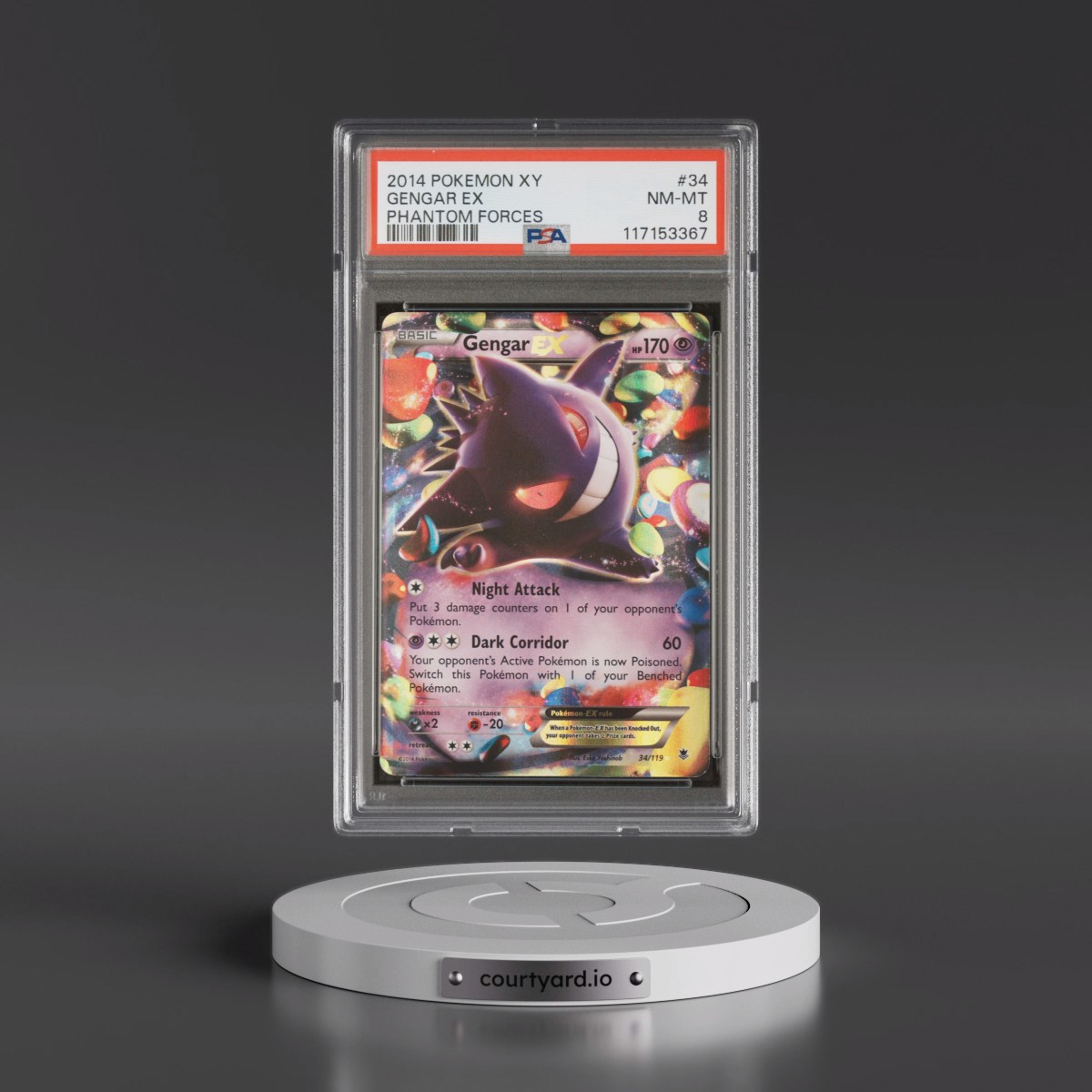 2014 Pokémon XY Phantom Forces #34 Gengar EX - Holo (PSA 8 NM-MT)