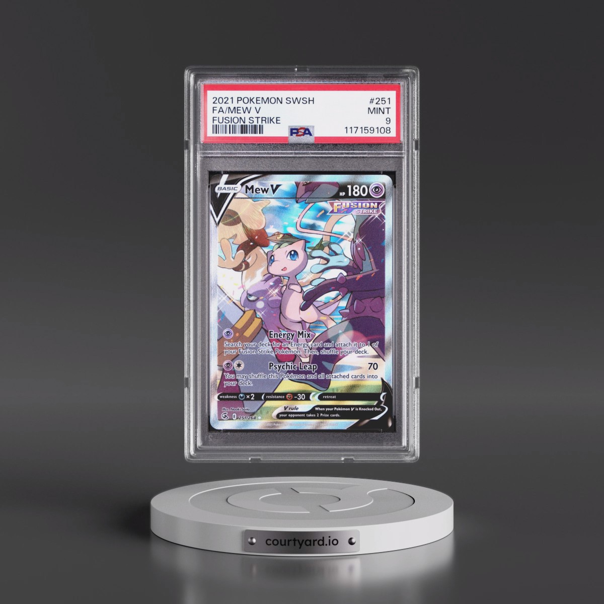 2021 Pokémon Sword & Shield Fusion Strike #251 Mew V - Holo Full Art (PSA 9 MINT)