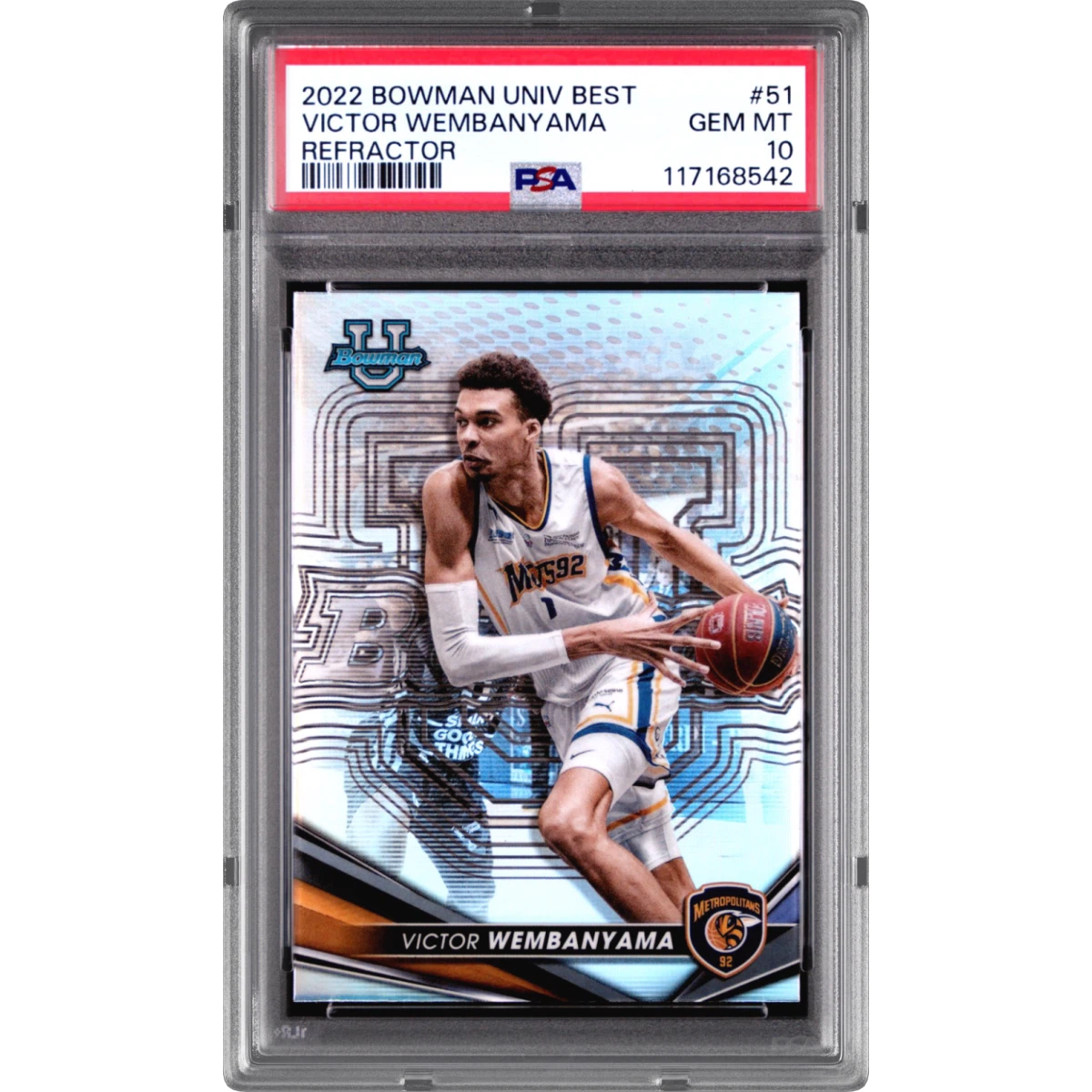 2022 Bowman University Best #51 Victor Wembanyama - Refractor (PSA 10 GEM MINT)