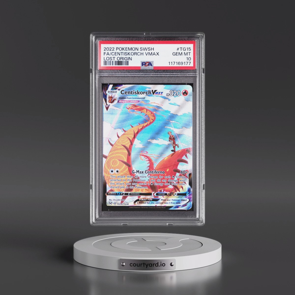2022 Pokémon Sword & Shield Lost Origin #TG15 Centiskorch Vmax - Full Art (PSA 10 GEM MINT)