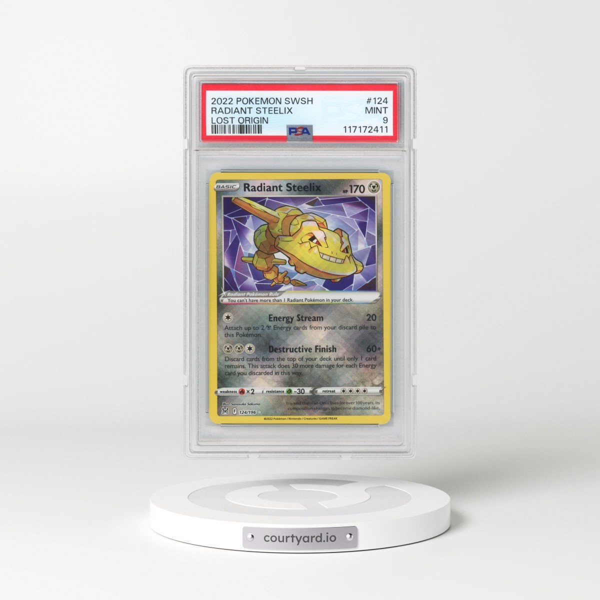 2022 Pokémon Sword & Shield Lost Origin #124 Radiant Steelix - Holo (PSA 9 MINT)