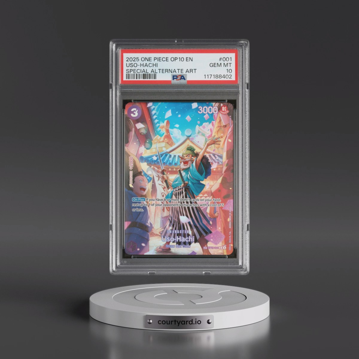 2025 One Piece OP10-Royal Blood #001 Uso-Hachi - Special Alternate Art (PSA 10 GEM MINT)