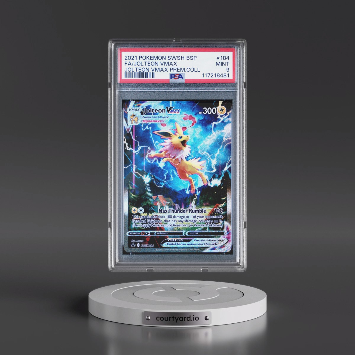 2021 Pokémon Swsh Black Star Promo #184 Jolteon Vmax - Full Art Jolteon Vmax Premium Collection (PSA 9 MINT)