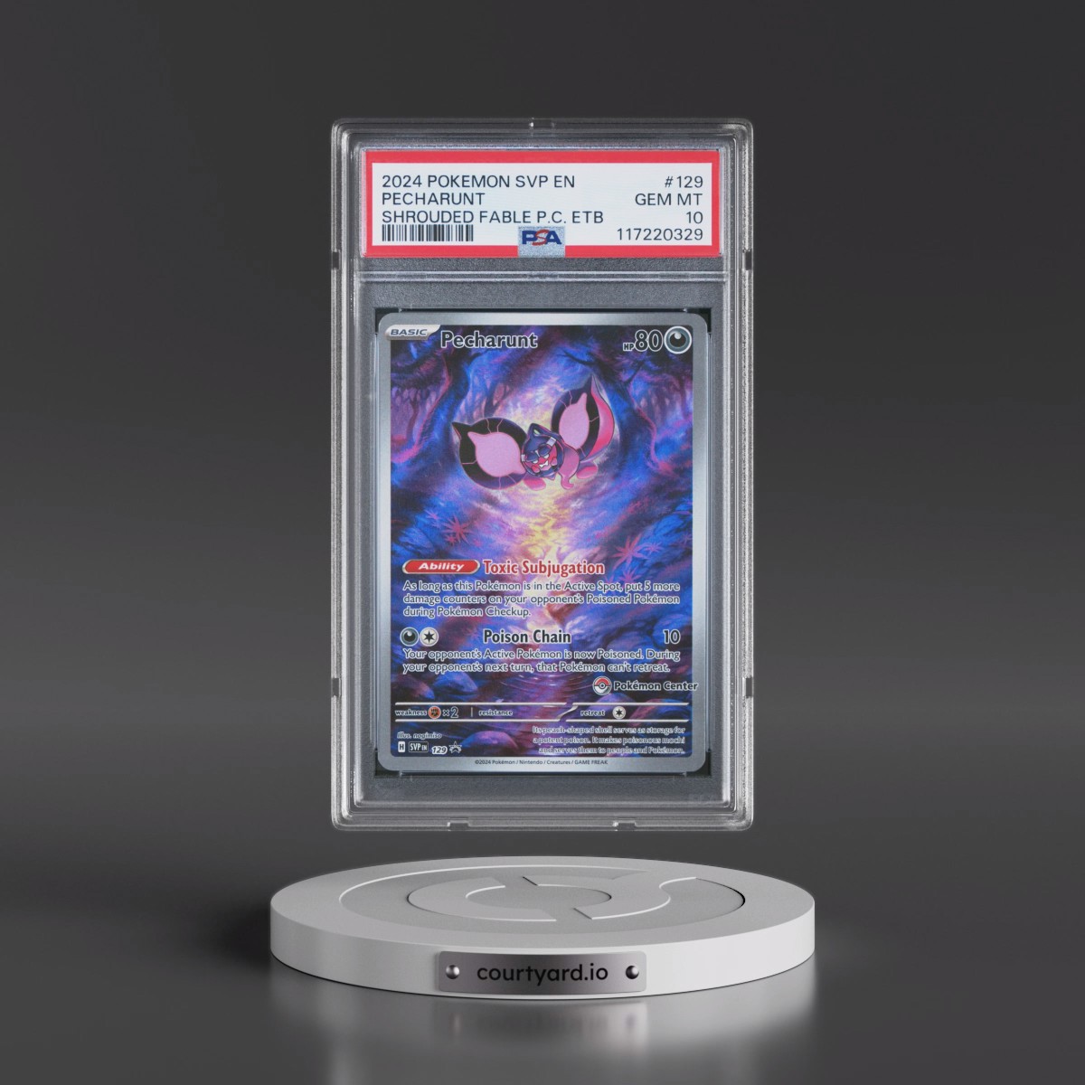 2024 Pokémon Svp EN-SV Black Star Promo #129 Pecharunt - Shrouded Fable Pokemon Center Elite Trainer Box (PSA 10 GEM MINT)