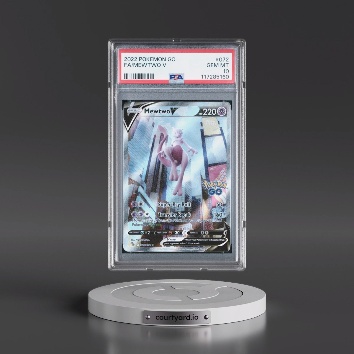 2022 Pokémon Go #072 Mewtwo V - Holo Full Art (PSA 10 GEM MINT)